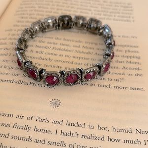 Vintage inspired purple and antique colour silver tone bracelet